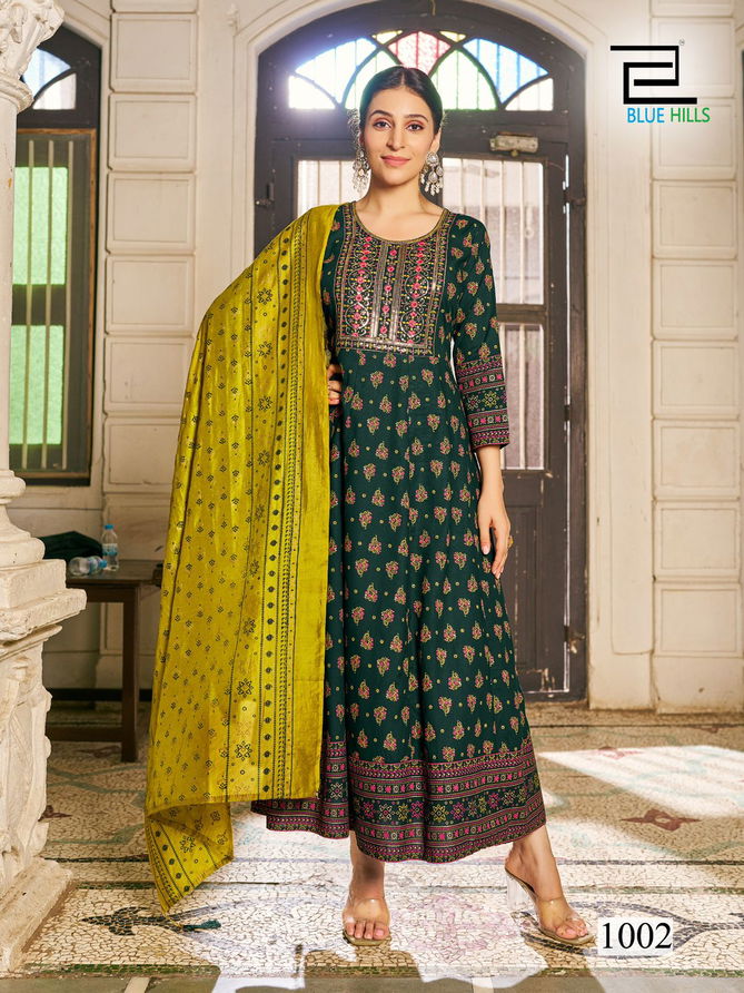 Senorita Special  By Blue Hills Rayon Printed Anarkali Long Kurti With Dupatta Wholesale Online